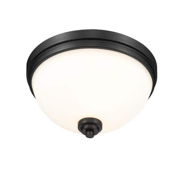 Matte Black and Opal Glass 15" Flush Mount Ceiling Light