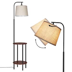 62 in. Black 1-Light Farmhouse Column Floor Lamp for Living Room with Red End Table and Fabric Empire Shade