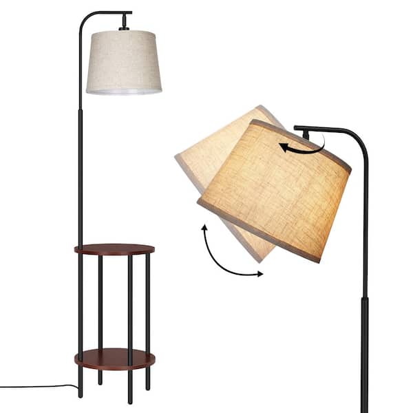 EDISHINE 62 in. Black 1-Light Farmhouse Column Floor Lamp for Living Room with Red End Table and Fabric Empire Shade
