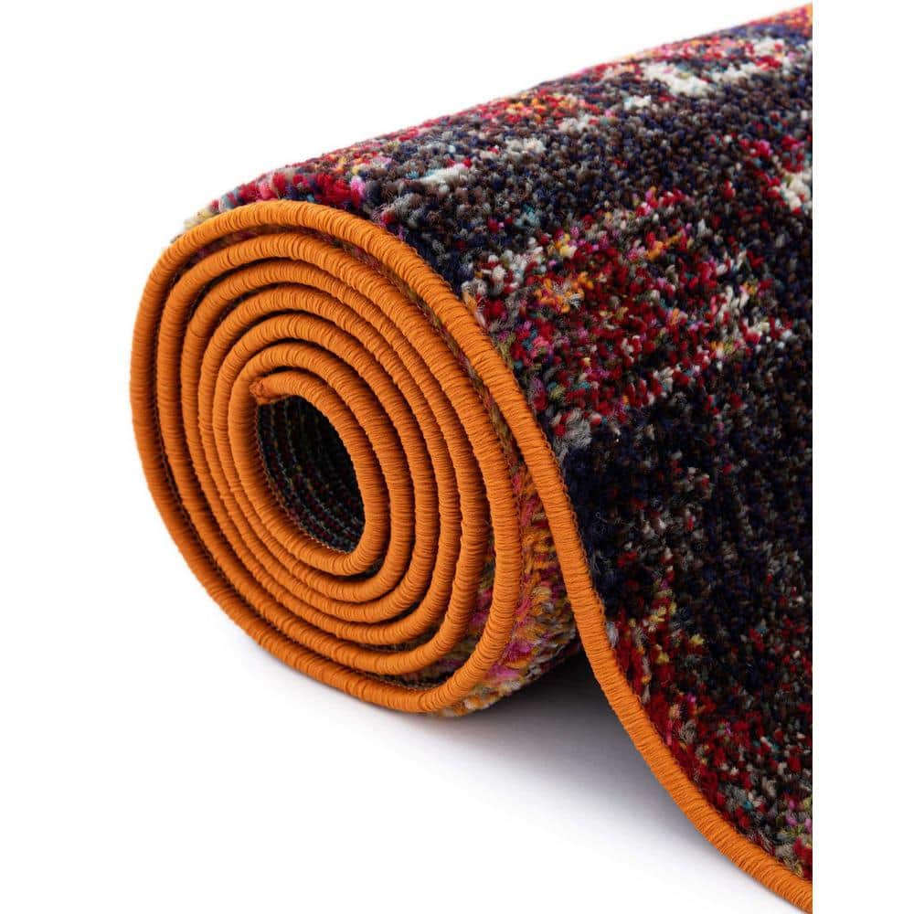 Hyacinth Abstract Blue and Orange 9' x 12' Synthetic Area Rug