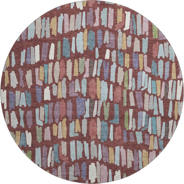 Round Maroon Rug Addison Rugs Mayfield Premium Machine Washable Abstract AMF2377 ...