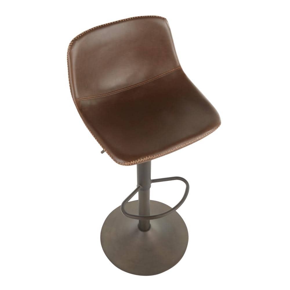 Industrial Adjustable Swivel Bar Stools in Brown Faux Leather