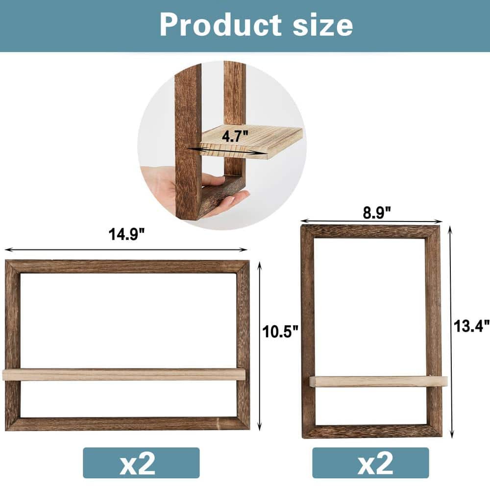Rustic Brown Wood Floating Shelves Set of 4