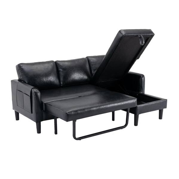 Modern Black Leather Sofa Bed Sleeper | Baci Living Room
