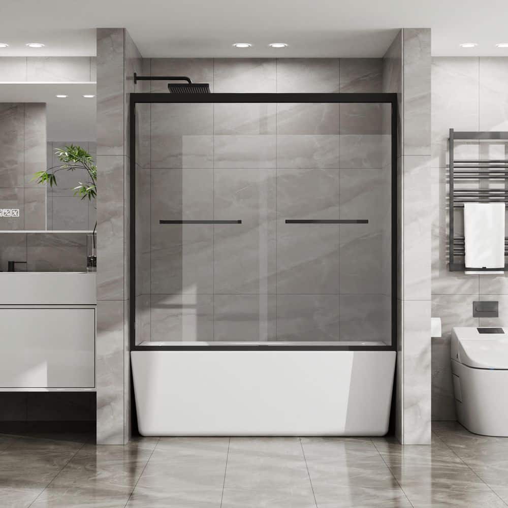 60 in. W x 58 in. H Sliding Tub Door in Black with 1/4 in. SGCC Clear Tempered Glass, Stainless Steel Hardware price history on PriceWatchPro
