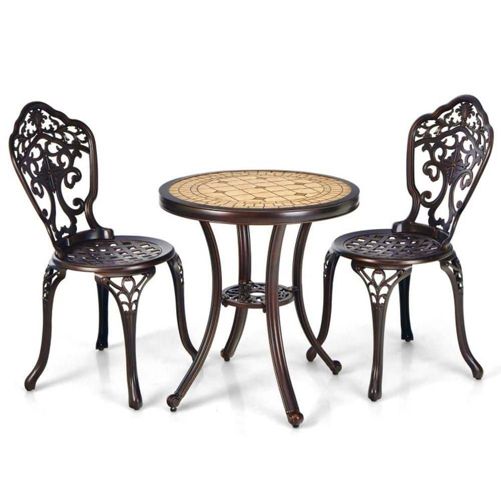 3-Piece Adjustable Feet Cast Aluminum Outdoor Serving Bar Set with 24 in. Table and Floral Chairs for Porch Poolside price history on PriceWatchPro