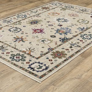 Hunter Ivory/Multi-Colored 2 ft. x 8 ft. Persian Floral Polyester Fringe-Edge Indoor Runner Area Rug