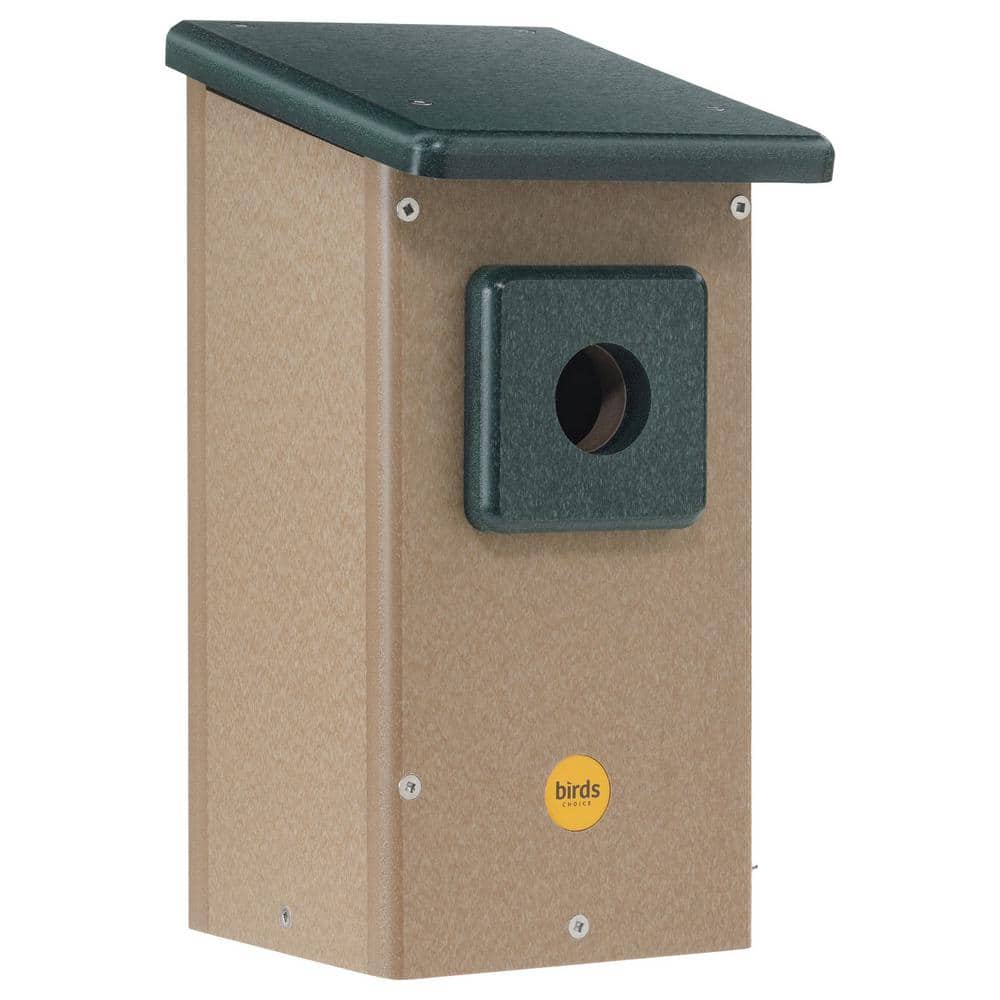 Taupe and Green Recycled Plastic Bluebird House with 1.5" Entrance
