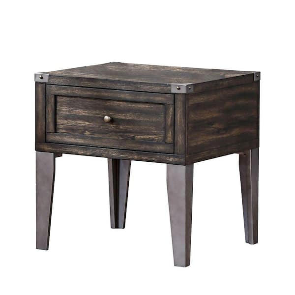Benjara 24.5 in. Brown Rectangle Wood End Table with Metal legs