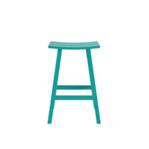 Franklin Turquoise 29 in. Poly HDPE Fade Resistant Outdoor Patio Saddle Seat Pub Height Bar Stool