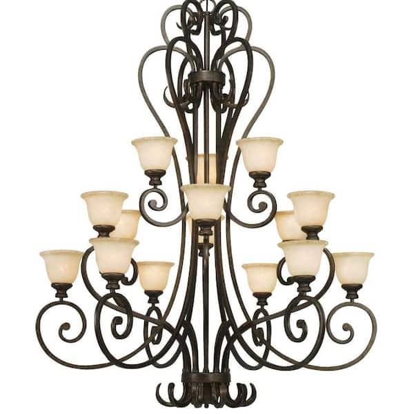 Dalian Collection 15-Light Burnt Sienna 3-Tier Chandelier