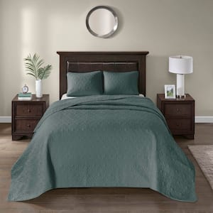 Mansfield Balsam Green Polyester King Reversible Bedspread Set