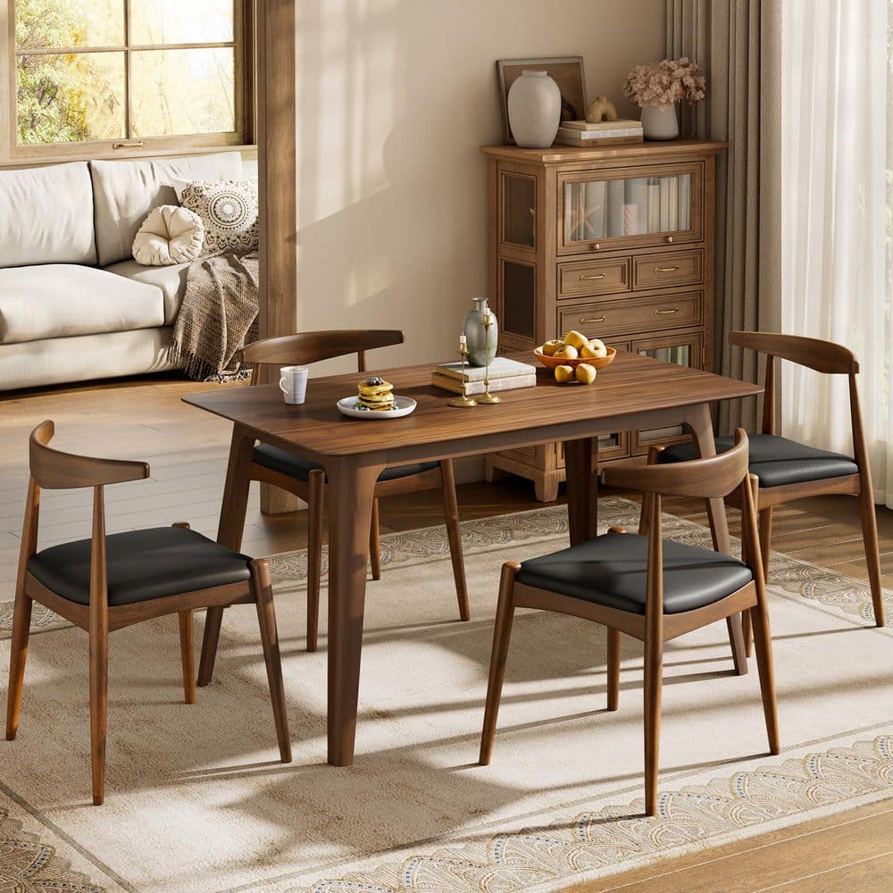Harper & Bright Designs Walnut and Black 5-Piece Modern Wood 