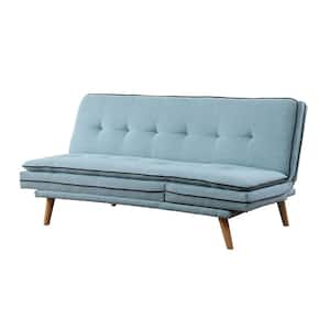 Savilla 37 in. Linen Blue and Oak Finish Twin Wood Frame Futon Chair