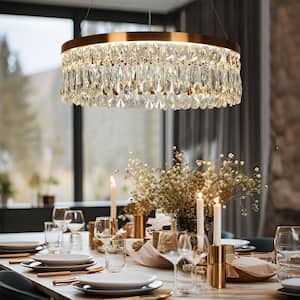 Musesonce 1-Light Dimmable Integrated LED Plating Brass Crystal Chandelier for Dining Room
