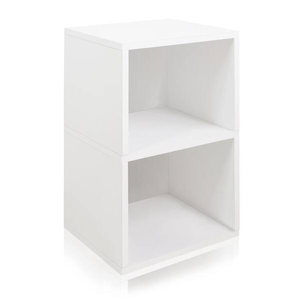 Way Basics 25 in. White Wood 2-shelf Standard Bookcase with Storage