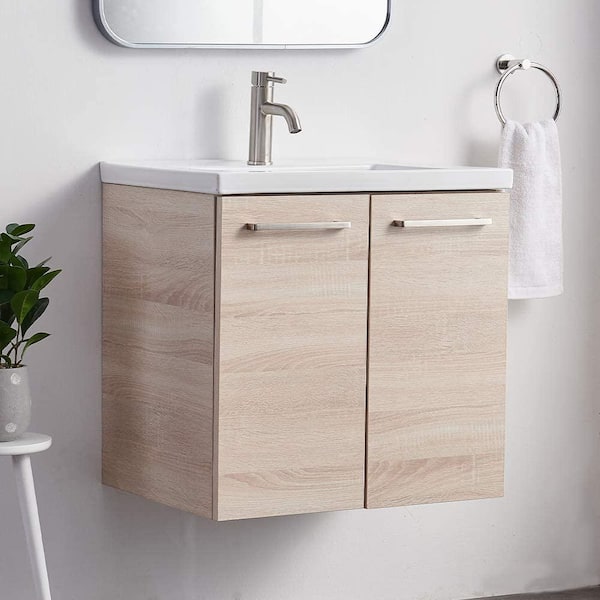 20 Gray Floating Small Corner Bathroom Vanity with Ceramics