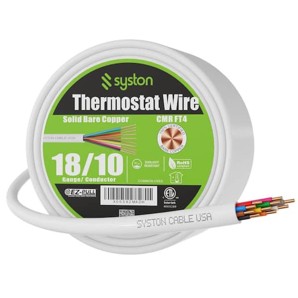 50 ft. 18/10 White Solid Bare Copper CMR/CL3R Thermostat Wire Doorbell HAVC Heating Control Thermostat Wire