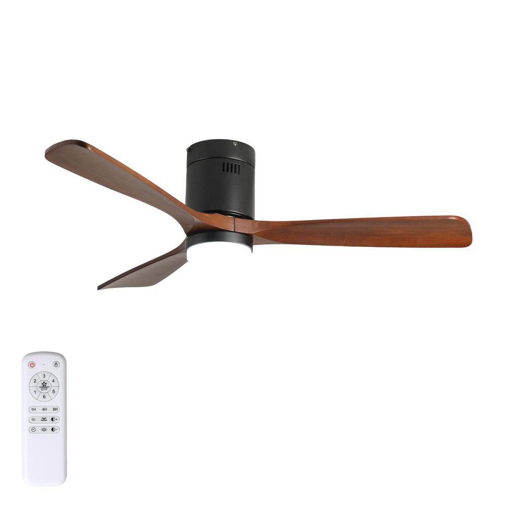 52 in. Retro Black Housing Flush-Moun Ceiling Fan with 3 Walnut Solid Wood Blades, LED Light, Dimmable for Living Room price history on PriceWatchPro