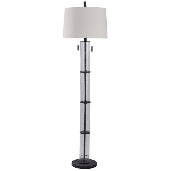 Stylecraft Terra 64.5 in. Clear Glass and Oil Rubbed Bronze Floor Lamp with White Tapered Drum Shade