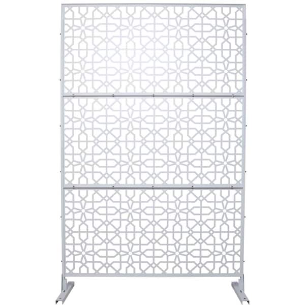 6.3 ft. x 4 ft. White Steel Freestanding Flat Flat Top Decorative Privacy Screen Metal Fence Panel