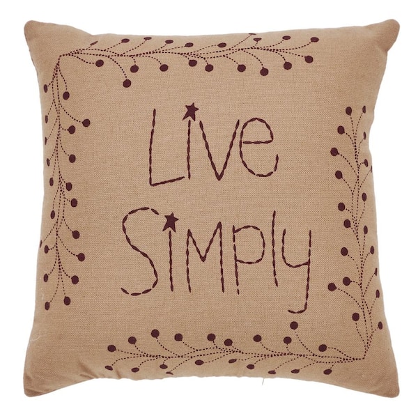 VHC BRANDS Pip Vinestar Natural Burgundy Live Simply 6 in. x 6 in. Throw Pillow