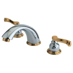 Royale 8 in. Widespread 2-Handle Bathroom Faucets with Plastic Pop-Up in Polished Chrome/Polished Brass