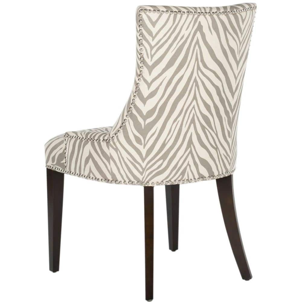 Gray Linen Upholstered High Back Side Chair with Wood Legs