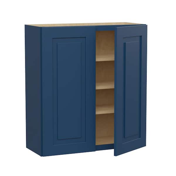 Home Decorators Collection Grayson 33 in. W x 12 in. D x 36 in. H Assembled Plywood Wall Kitchen Cabinet in Mythic Blue with Soft Close