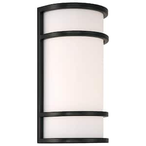 Cove Black, White Indoor/Outdoor Hardwired Wall Lantern Cylinder Sconce with Integrated LED
