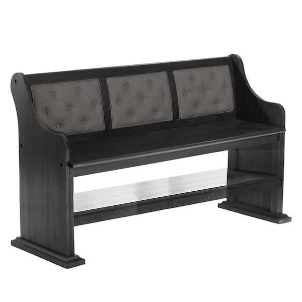 Best Quality Furniture Elias Dark Gray Counter Height Dining Bench High Back 23" Linen Fabric 41"