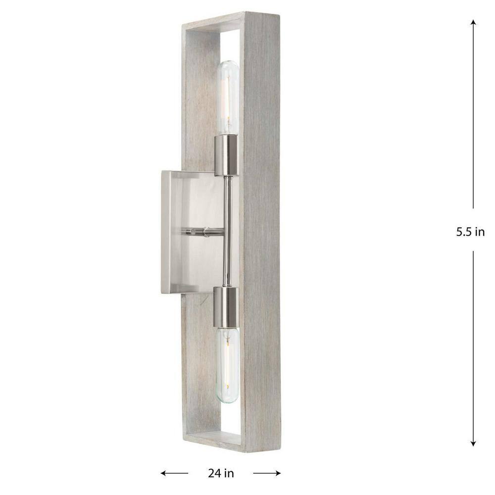 Boundary Brushed Nickel and Oak 24" Wall Sconce