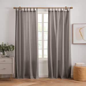 Rhodes Gray Solid Polyester 52(in)x95(in) Adhesive Loop Tab Top Light Filtering Curtain Panels, Set of 2