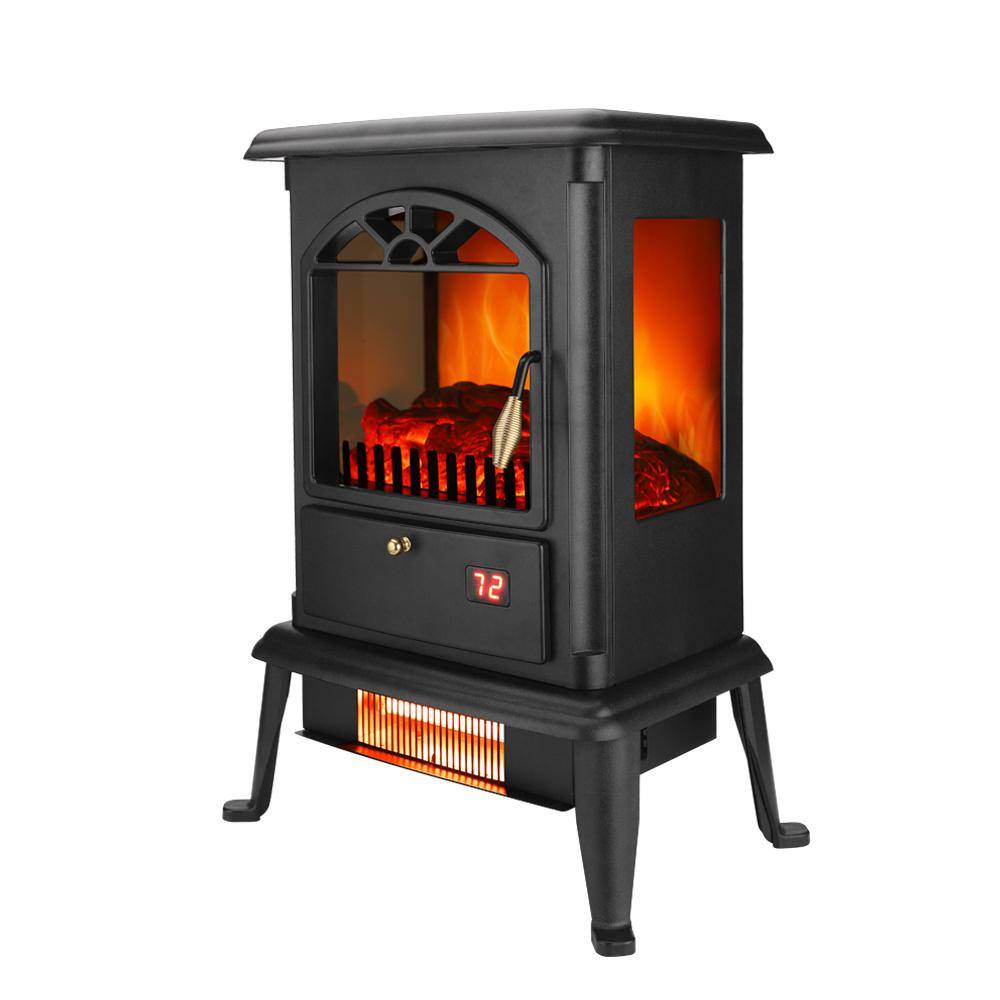 Compact Black Freestanding Infrared Electric Fireplace Stove