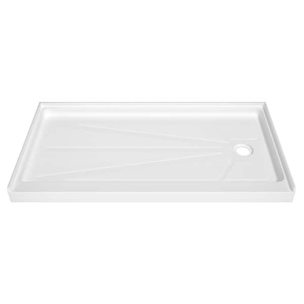 60 in. L x 30 in. W Alcove Single Threshold Acrylic Shower Pan Base with Right Drain in White, cUPC Certified