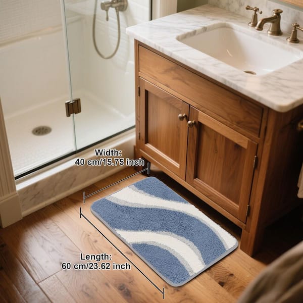 15.75 in. x 23.62 in. Flocked Bath Rug Mat, Non Slip, Soft and Highly Absorbent Floor Mats for Bathroom, Blue