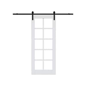 32 in. x 80 in. 10-Lite Tempered Clear Glass White Primed MDF Composite Sliding Barn Door with Hardware Kit