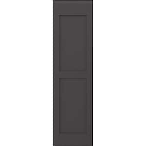 12 in. W x 75 in. H Americraft 2-Equal Flat Panel Exterior Real Wood Shutters Pair in Shadow Mountain
