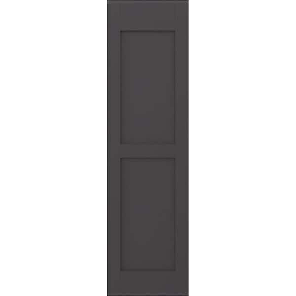 15 in. W x 59 in. H Americraft 2-Equal Flat Panel Exterior Real Wood Shutters Pair in Shadow Mountain