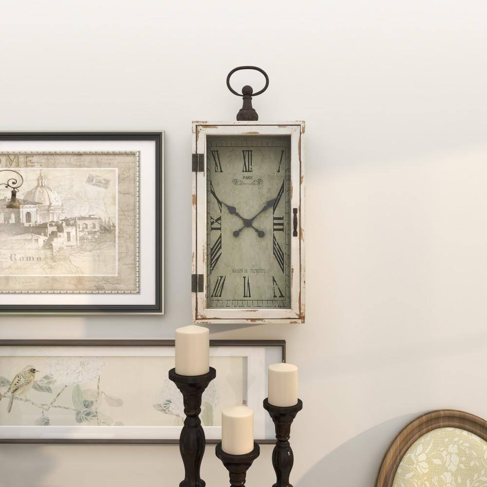White Wood Pocket Watch Style Wall Clock with Metal Accents