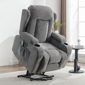 Light Gray Polyester Power Lift Massage Recliner Chair with USB Charge Port