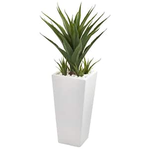 40 in. Spiky Agave Artificial Plant in White Planter