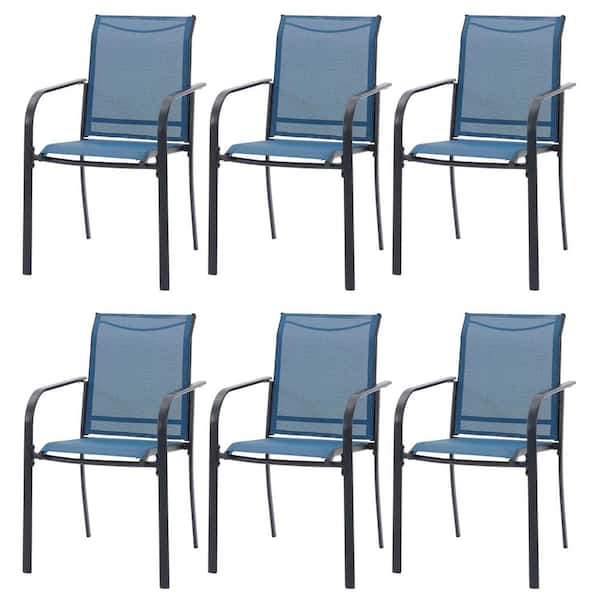 6-Piece Stackable Outdoor Dining Chairs with Breathable Fabric for Garden and Poolside in Blue