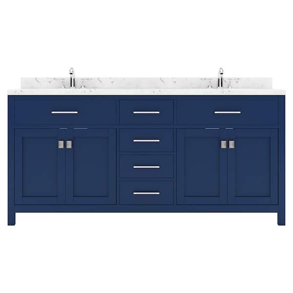 Virtu USA Caroline 72 in. W x 22 in. D x 35 in. H Double Sink Bath Vanity in French Blue with Quartz Top