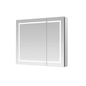 Royale Plus 36 in W x 30 in. H Recessed or Surface Mount Medicine Cabinet with Bi-View Door,LED Lighting,Mirror Defogger