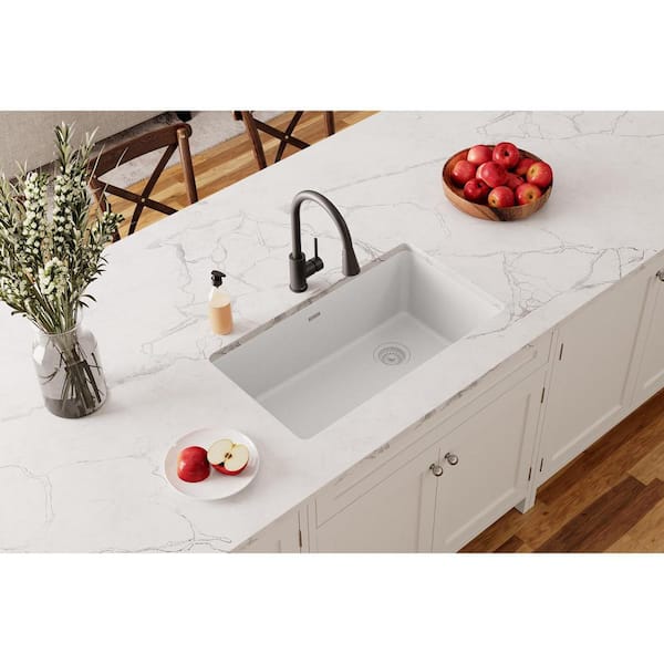 Quartz Classic 33 in. Undermount Single Bowl White Granite/Quartz Composite Kitchen Sink Only