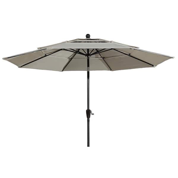 Clihome 10 ft. Aluminum Market Outdoor Tilt Patio Umbrella with Double Air Vent in Beige