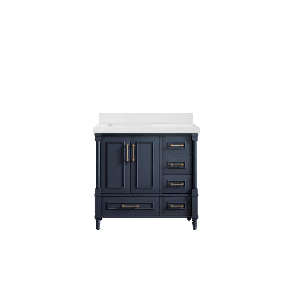 Hudson 36 in. W x 22 in. D x 36 in. H Left Offset Sink Bath Vanity in Navy Blue with 2 in White Quartz Top price history on PriceWatchPro