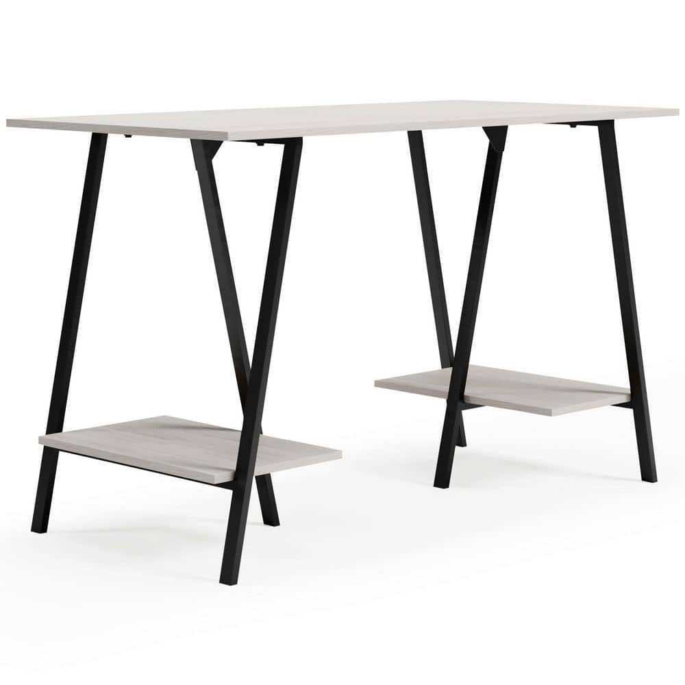 Black and White Transitional Home Office Desk with Shelves