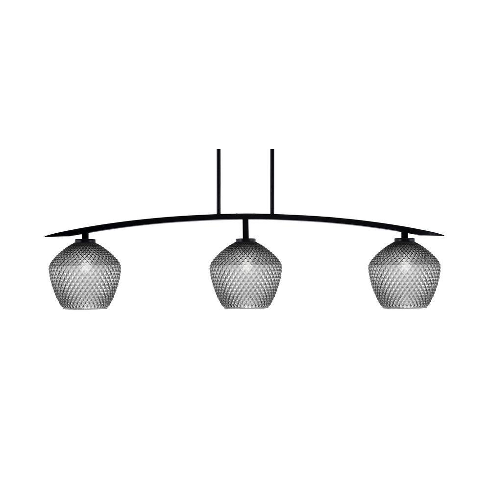 Siena 3-Light Matte Black Billiard Light with 9 in. Smoke Textured Glass Sh